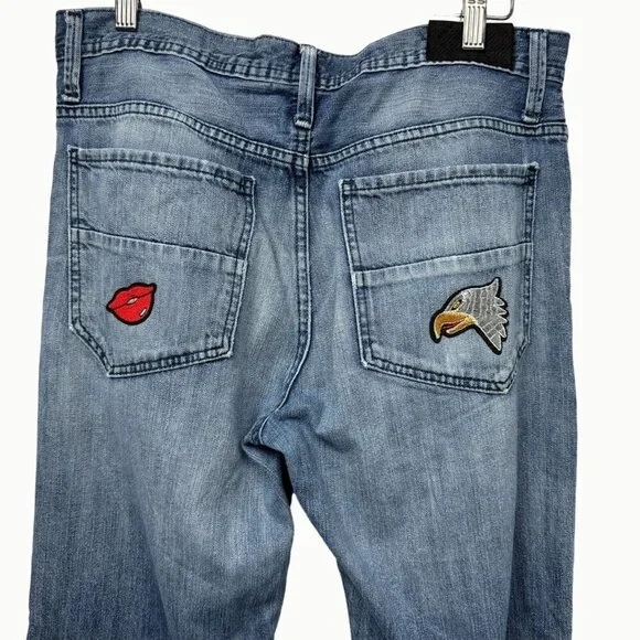 Tony Hawk Men’s Blue Straight Leg Jeans Patches Graphic Detail Size 30 - Picture 6 of 16